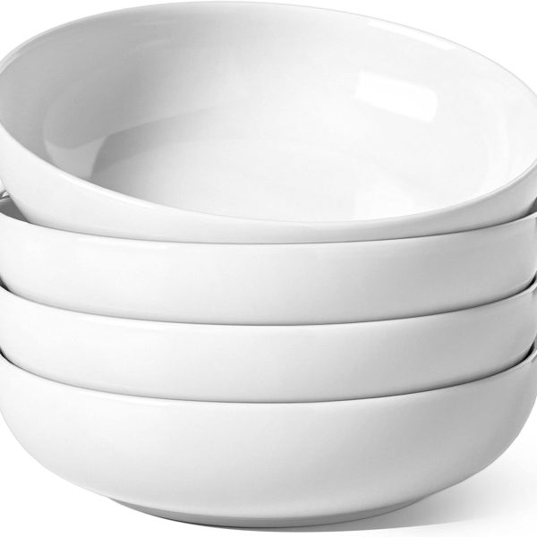 Pasta Bowls 45 OZ, Salad Bowls Set for Serving Soup, Pasta, Noodle, Dinner, Large Kitchen Bowl Plates, Microwave Safe - 8.5 Inch, Set of 4, White