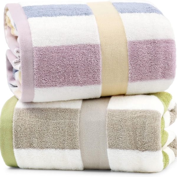 Stripe Shower Towels 2 Pack, Super Absorbent Quick Dry Bathroom Towels for Daily Use, Large Bath Towels Set for Men Women, 55 x 27.5 Inches
