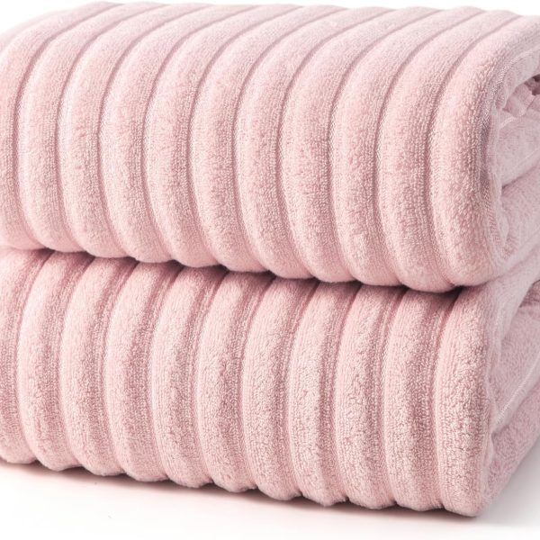 2Pack Large Bath Towels 31×63 inches, 100% Cotton, Super Soft and Absorbent, Quick-Dry Towels, Perfect for Bathroom,Plush Shower Towels-Pink