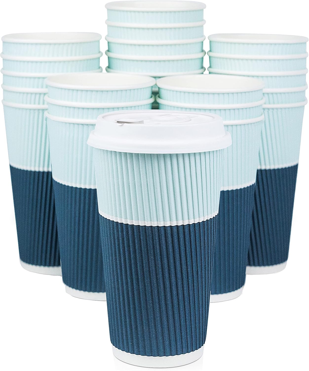 To Go Coffee Cups With Lids - 22 oz Disposable Coffee Cup With Lid. Large Togo Travel Paper Ripple Hot Cups Insulated For Hot, Cold Beverage Drinks, No Sleeves Needed (50, Ocean Blue)